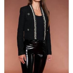 NEW OOLALA tweed boucle pearl jacket in black